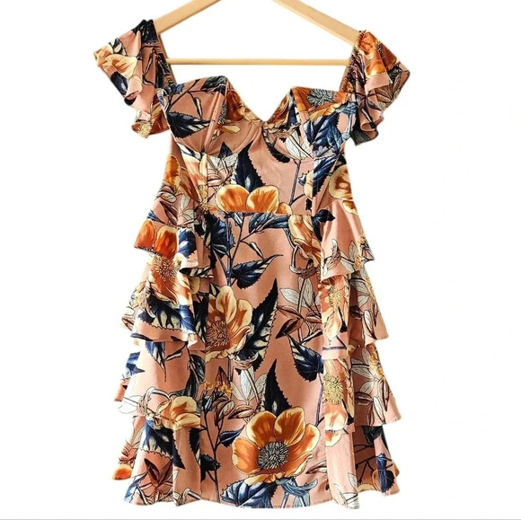 For Love And Lemons Flamenco Strapless Corset Floral Mini Dress Size Small. - Picture 6 of 16